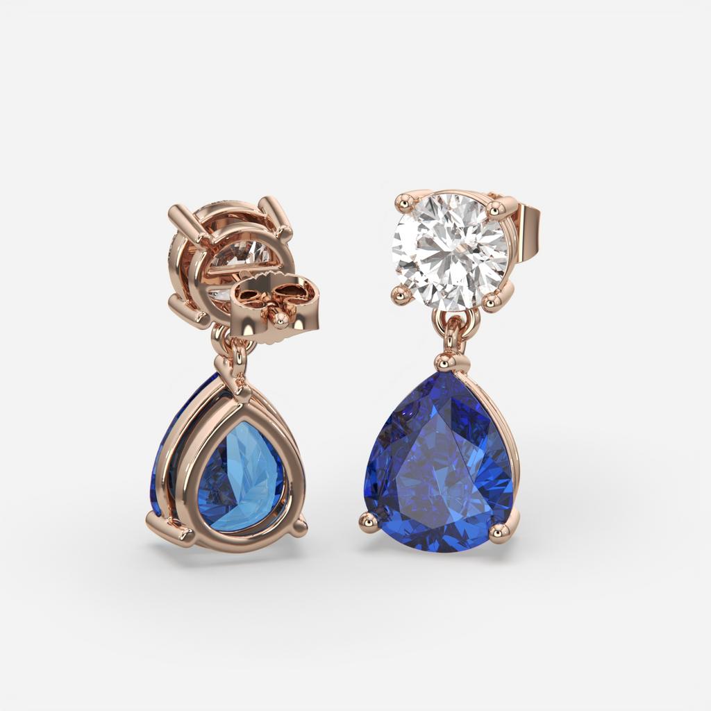 6.00 Ct Blue Sapphire and Lab-Grown Diamond Drop Earrings, in rose gold, front view