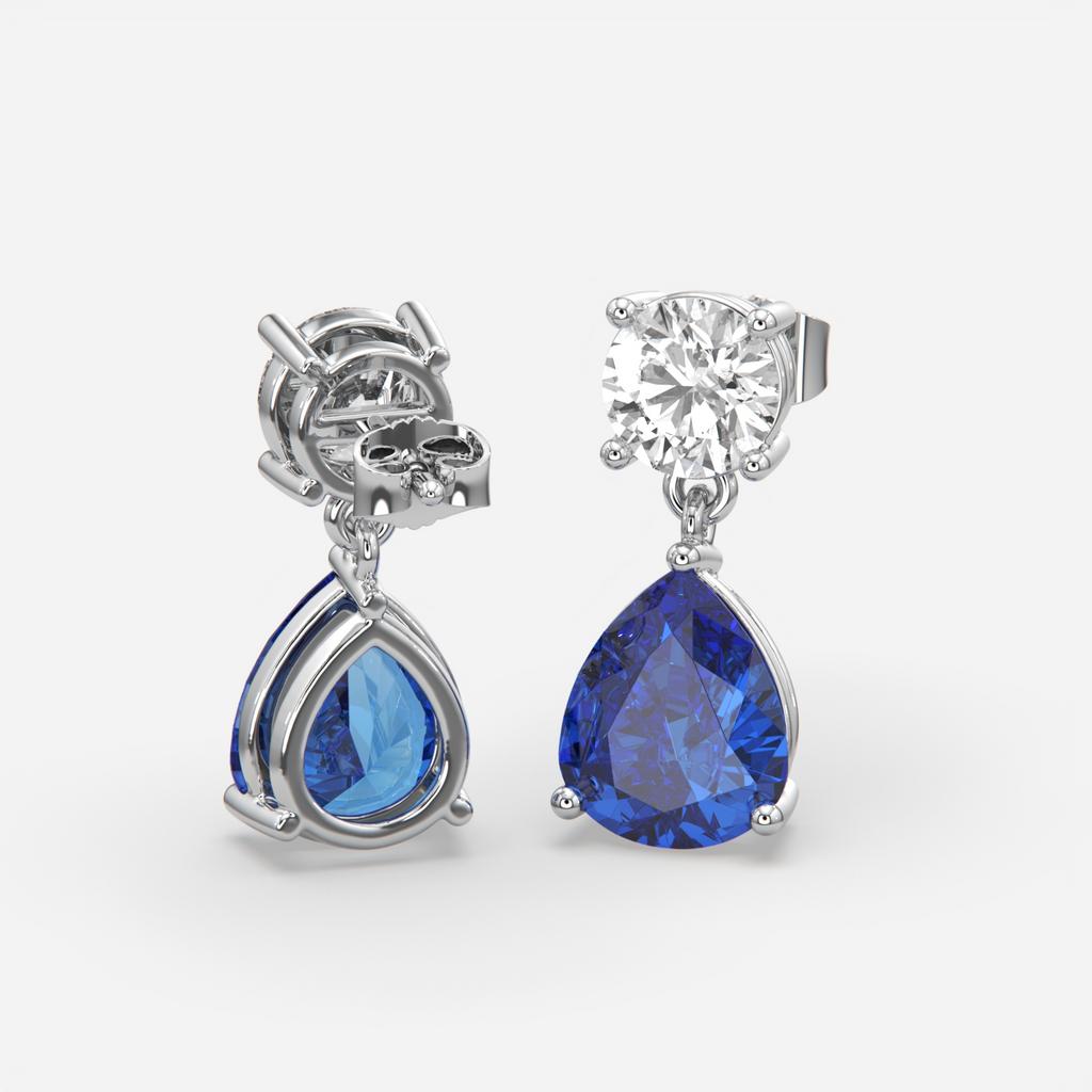 6.00 Ct Blue Sapphire and Lab-Grown Diamond Drop Earrings, in white gold, front view