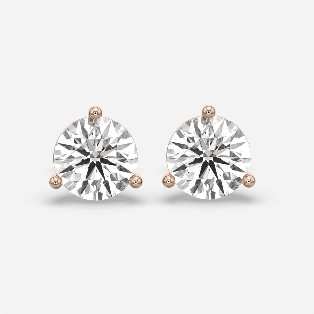 6.00 Ct D VS1 Round Lab Grown Diamond Martini Studs, in rose gold, front view