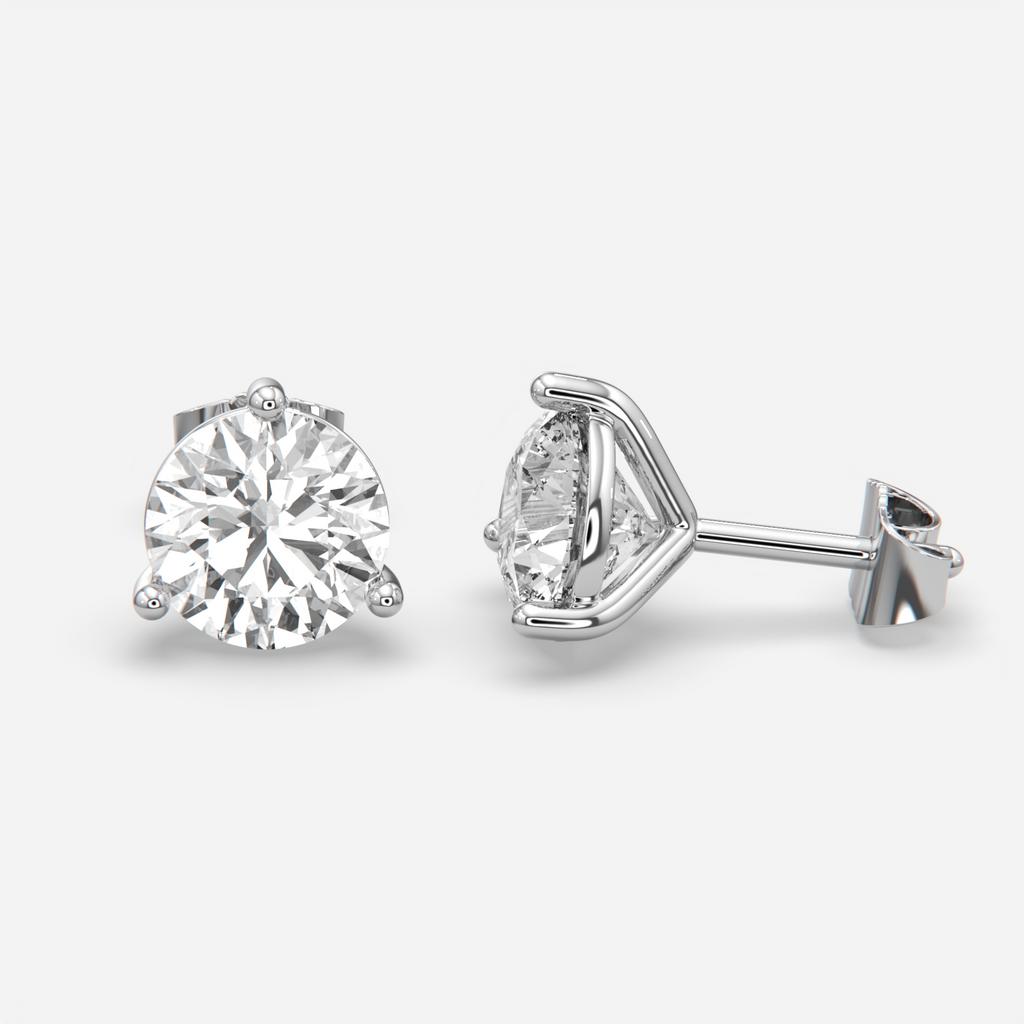 6.00 Ct D VS1 Round Lab Grown Diamond Martini Studs, in white gold, front view