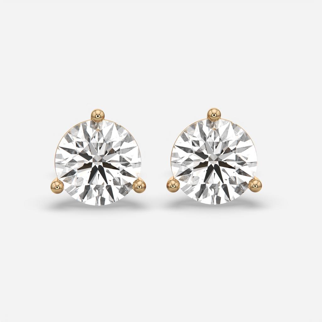 6.00 Ct D VS1 Round Lab Grown Diamond Martini Studs, in yellow gold, front view