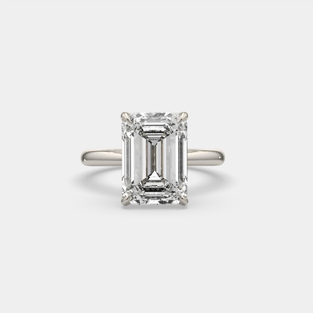 6.00 Ct F VS1 Emerald Cut Lab-Grown Diamond Solitaire Ring, in white gold, front view