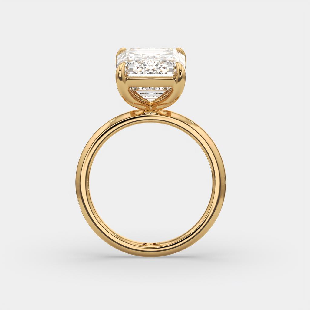 6.00 Ct F VS1 Emerald Cut Lab-Grown Diamond Solitaire Ring, in yellow gold, side profile