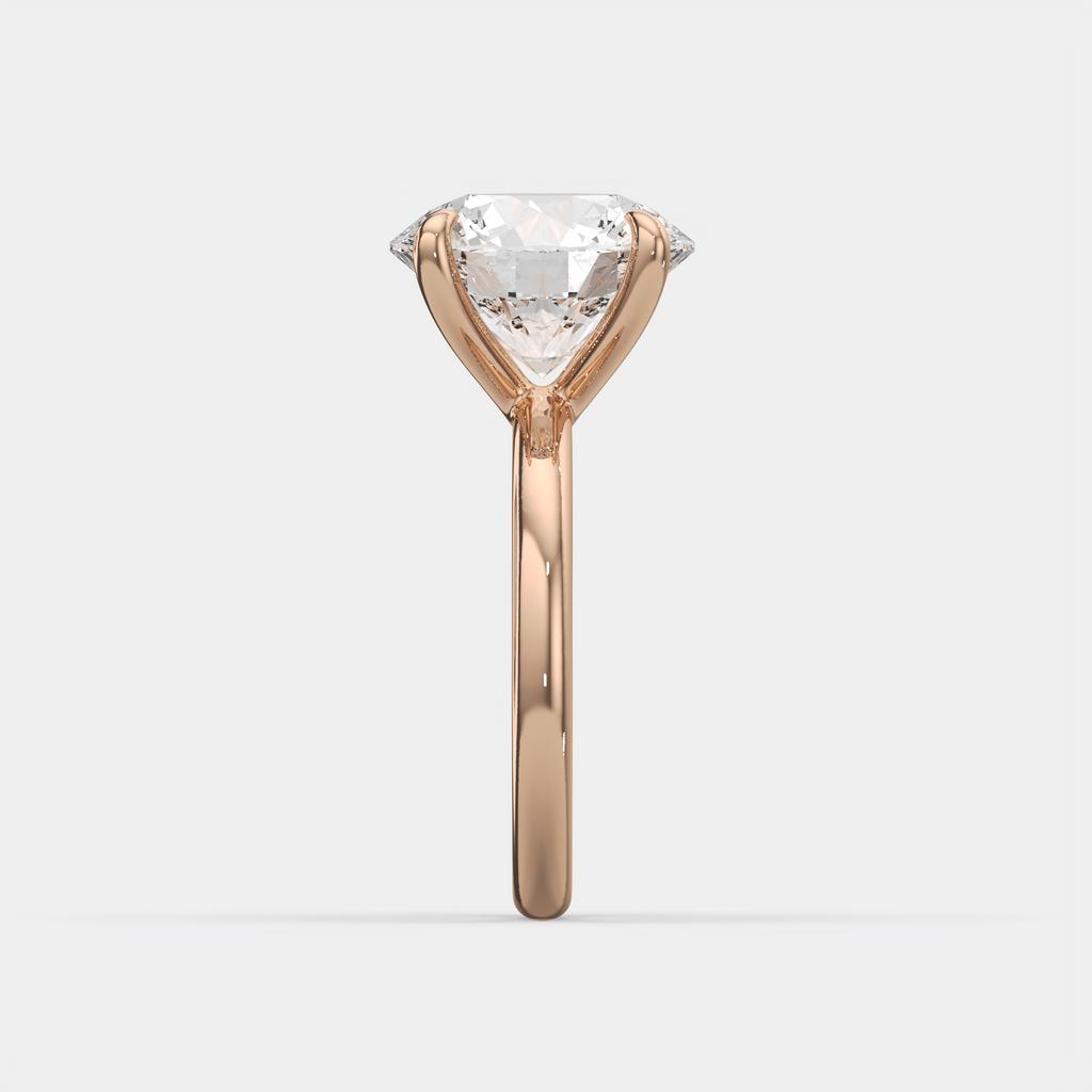 6.00 Ct F VS1 Round Brilliant Lab Grown Diamond Solitaire Ring, in rose gold, side profile