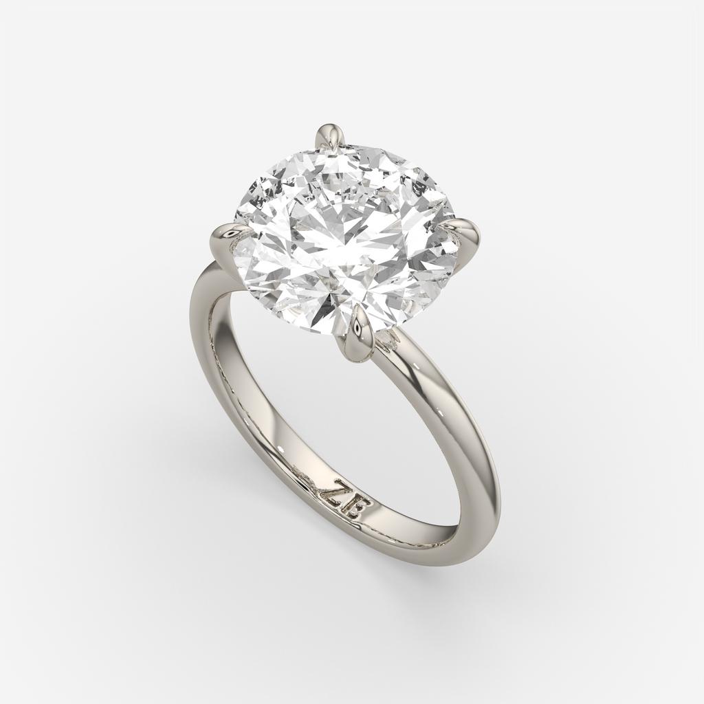 6.00 Ct F VS1 Round Brilliant Lab Grown Diamond Solitaire Ring, in white gold, front view