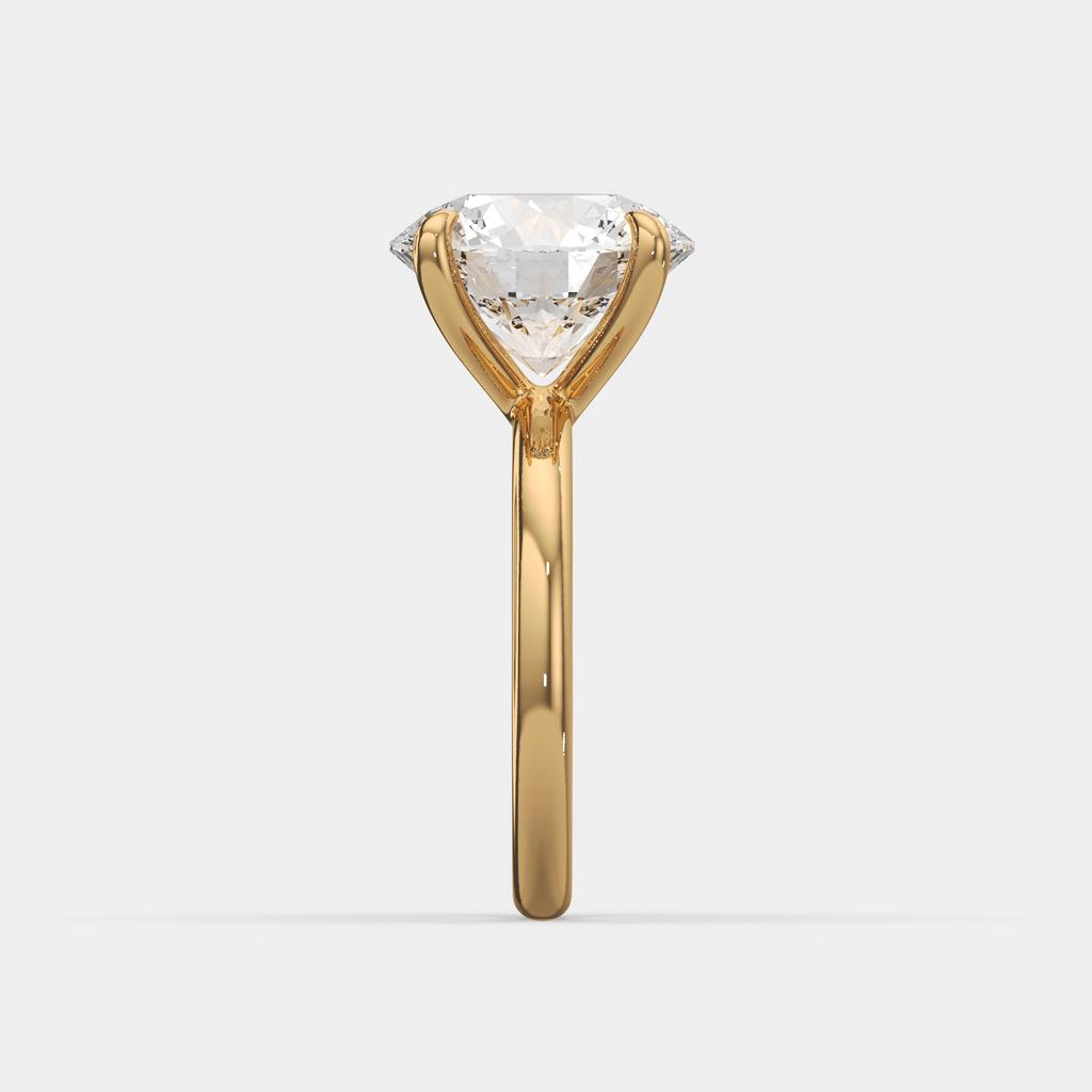 6.00 Ct F VS1 Round Brilliant Lab Grown Diamond Solitaire Ring, in yellow gold, side profile