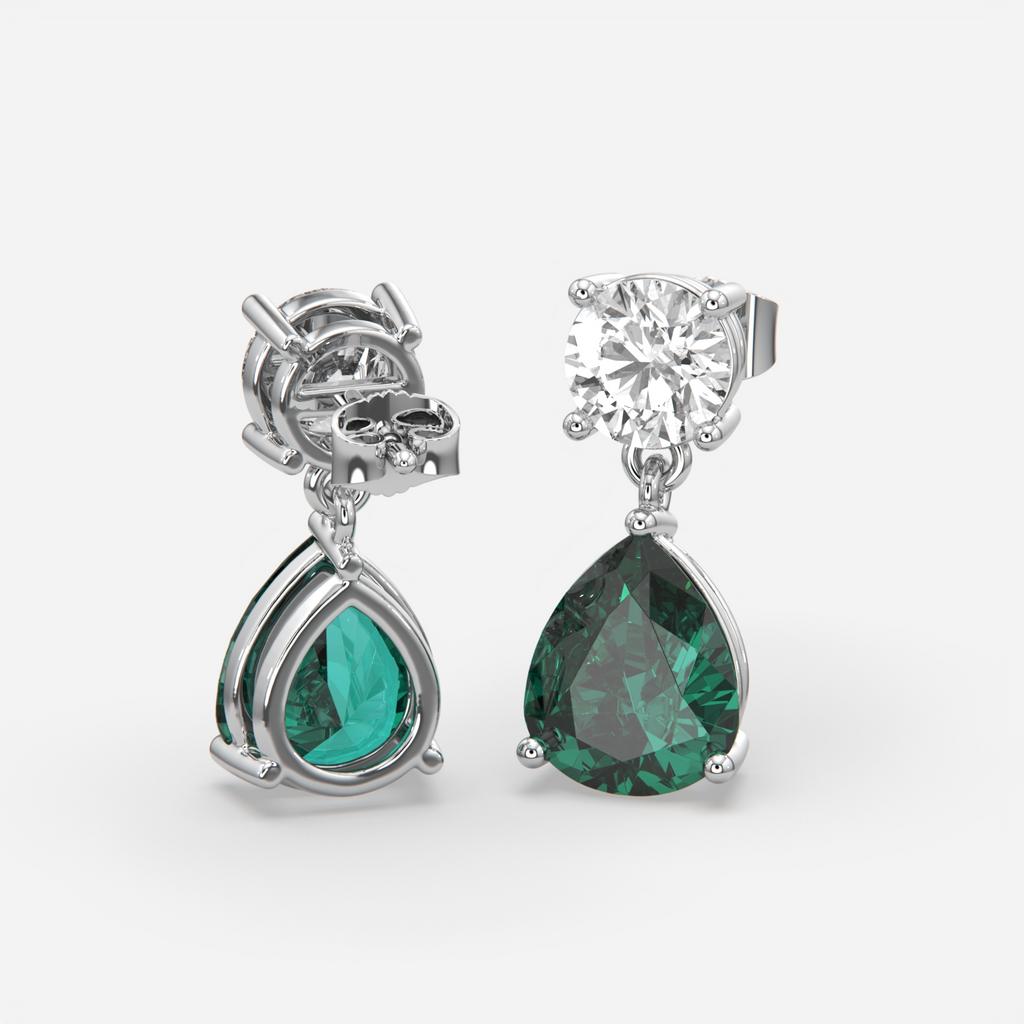 6.00 Ct Pear Emerald Lab-Grown Diamond Drop Earrings, in white gold, front view