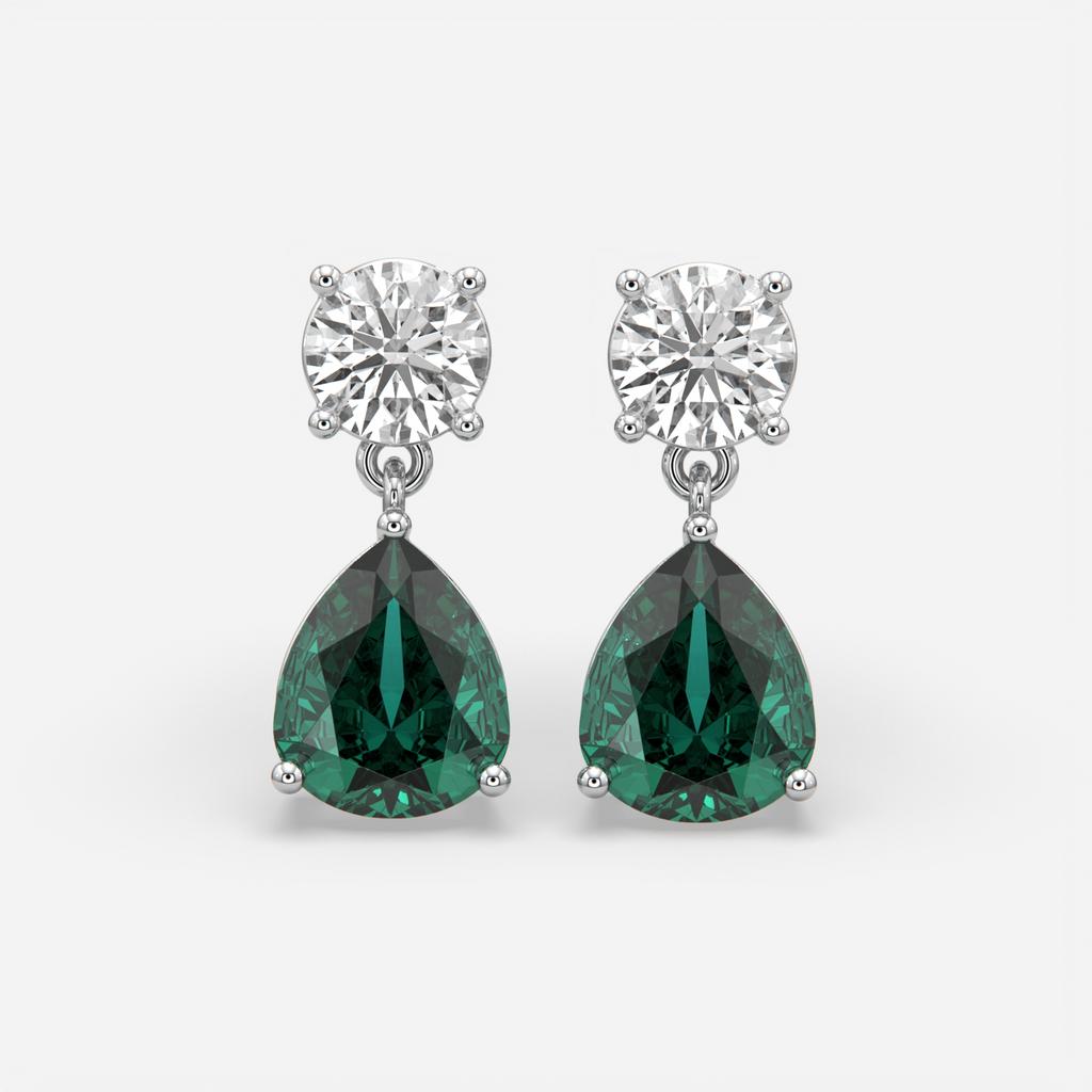 6.00 Ct Pear Emerald Lab-Grown Diamond Drop Earrings, in white gold, front view