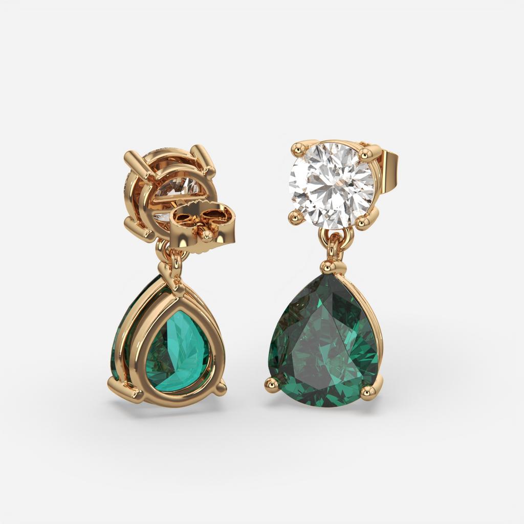 6.00 Ct Pear Emerald Lab-Grown Diamond Drop Earrings, in yellow gold, front view