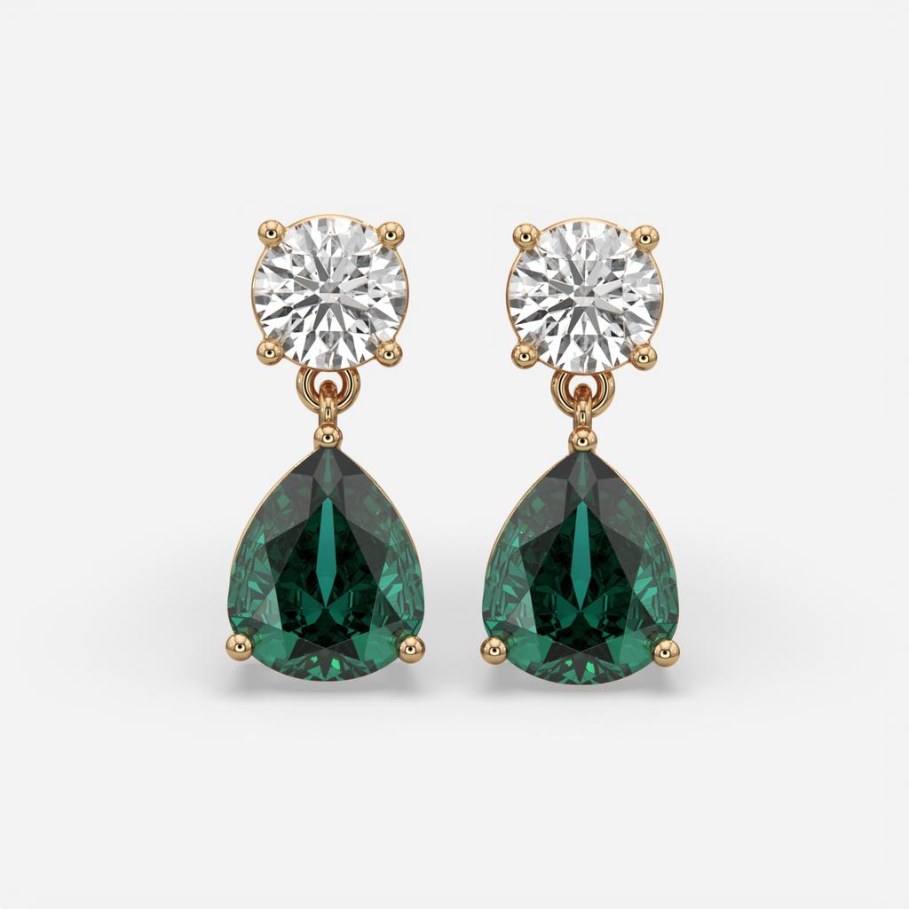 6.00 Ct Pear Emerald Lab-Grown Diamond Drop Earrings, in yellow gold, front view