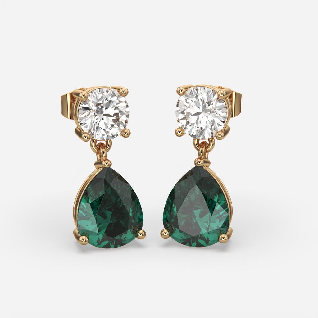 6.00 Ct Pear Emerald Lab-Grown Diamond Drop Earrings, in yellow gold, front view