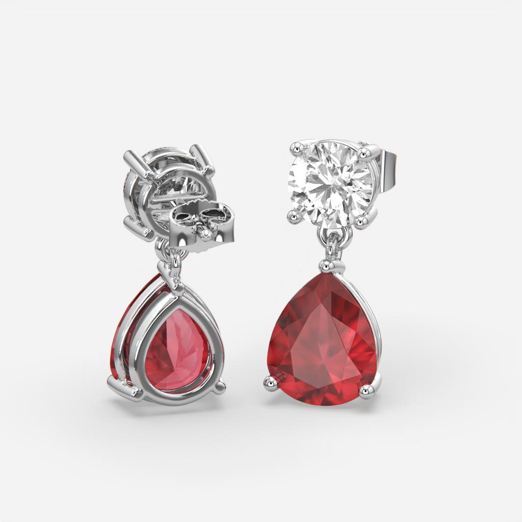 6.00 Ct Pear Ruby Lab-Grown Diamond Drop Earrings, in white gold, front view