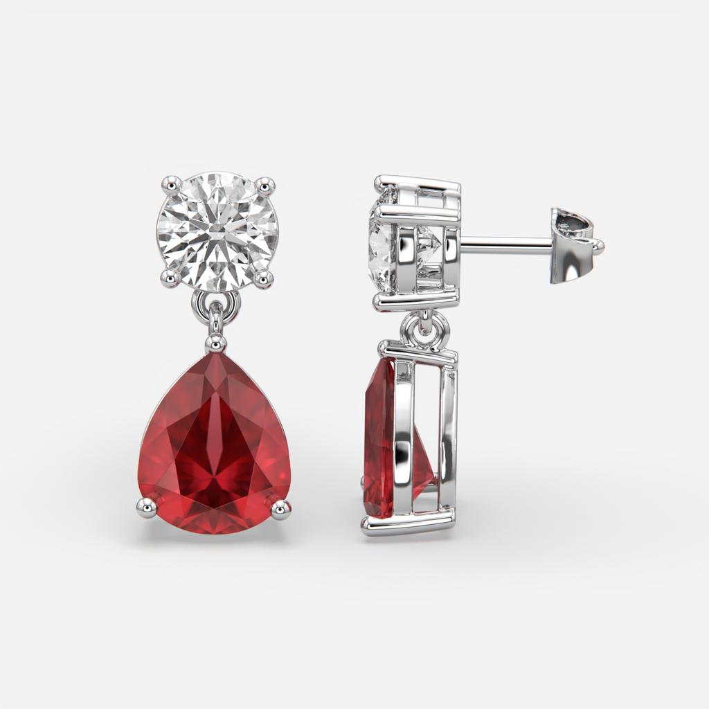 6.00 Ct Pear Ruby Lab-Grown Diamond Drop Earrings, in white gold, front view