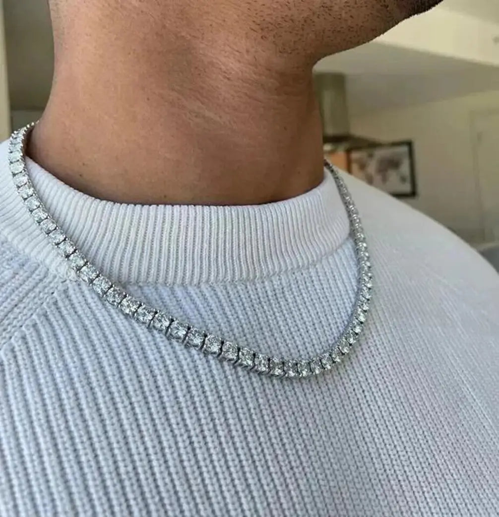 63.00 Ct D VS1 Round Lab-Grown Diamond Men's Tennis Necklace, in white gold, front view