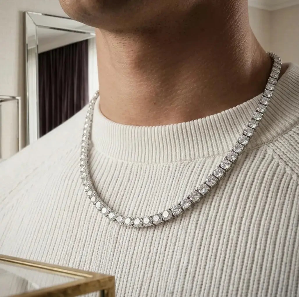 63.00 Ct D VS1 Round Lab-Grown Diamond Men's Tennis Necklace, in white gold, front view