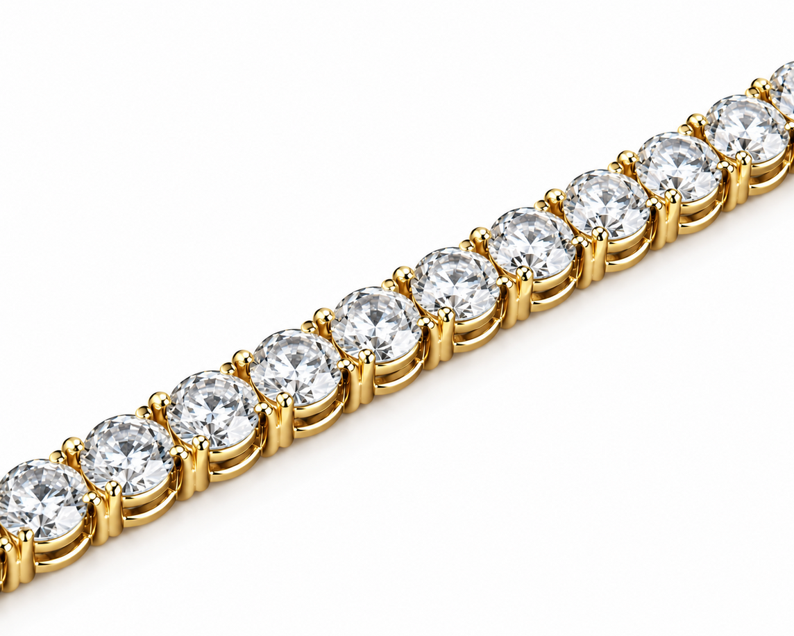 63.00 Ct D VS1 Round Lab-Grown Diamond Men's Tennis Necklace, in yellow gold, front view