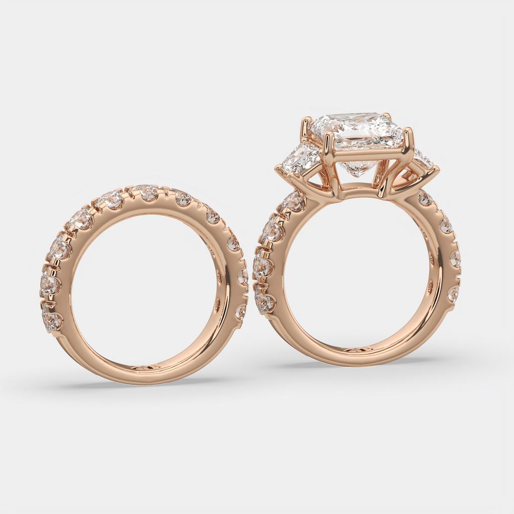 6.50 Ct E VS1 Princess Cut Lab-Grown Diamond Engagement Ring with Matching Band, in rose gold, side profile