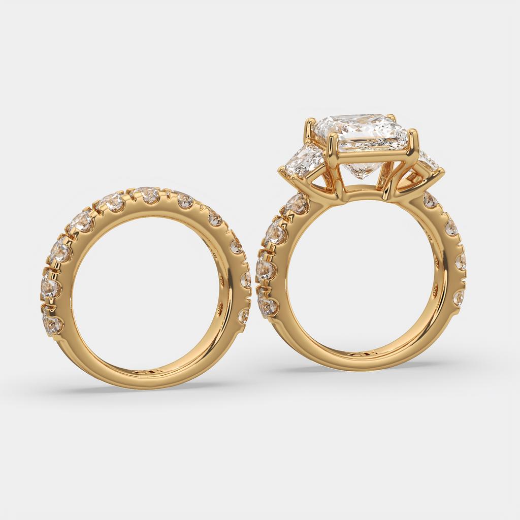 6.50 Ct E VS1 Princess Cut Lab-Grown Diamond Engagement Ring with Matching Band, in yellow gold, side profile
