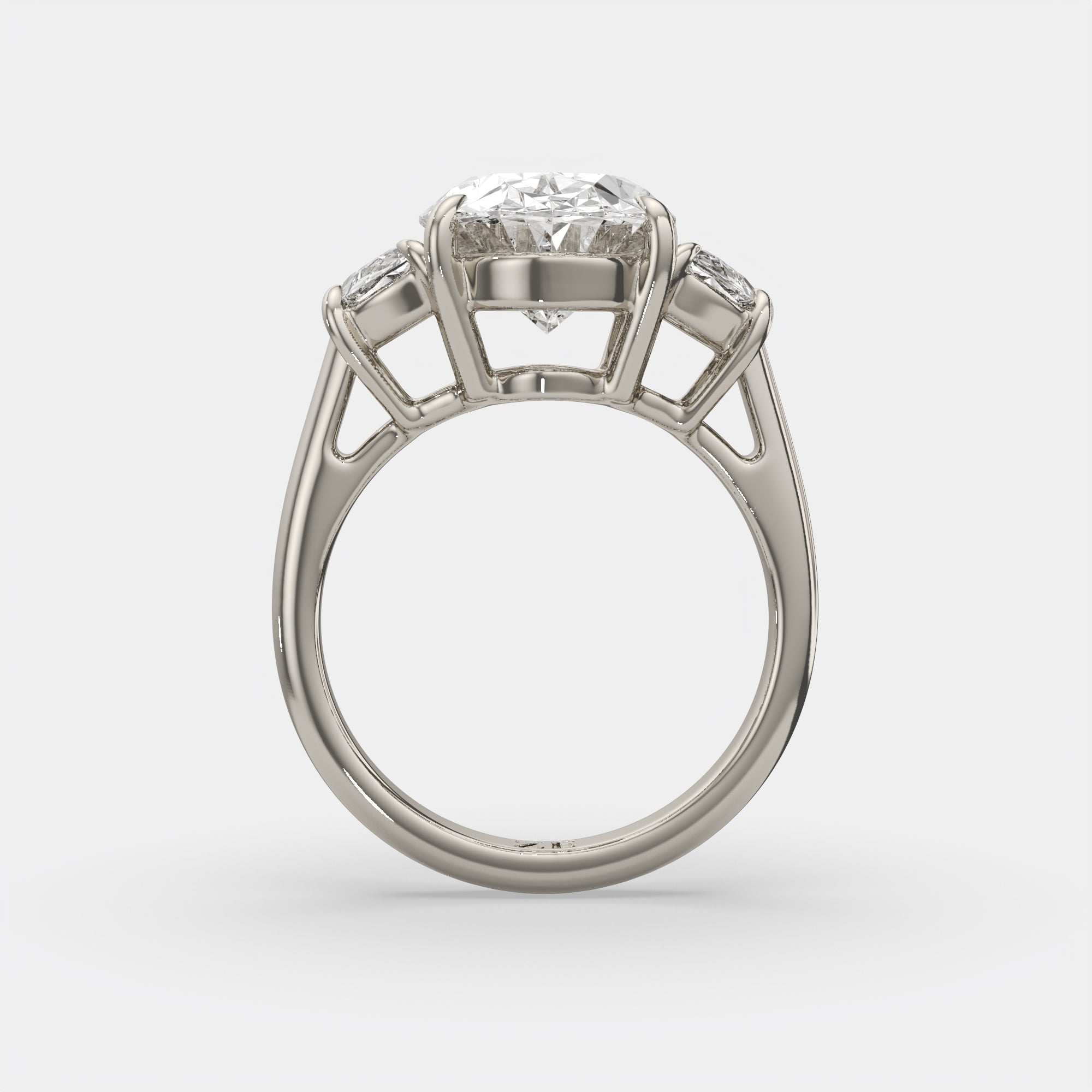 6.00 Ct F VS1 Oval Diamond Engagement Ring with Half Moon Accents, in 14k white gold, side profile