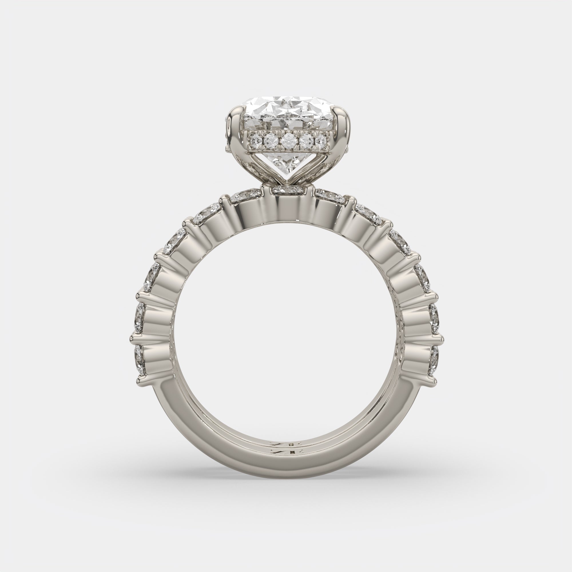 6.00 Ct E VS1 Oval Diamond Halo with Matching Band, in 14k white gold, engagement ring side profile