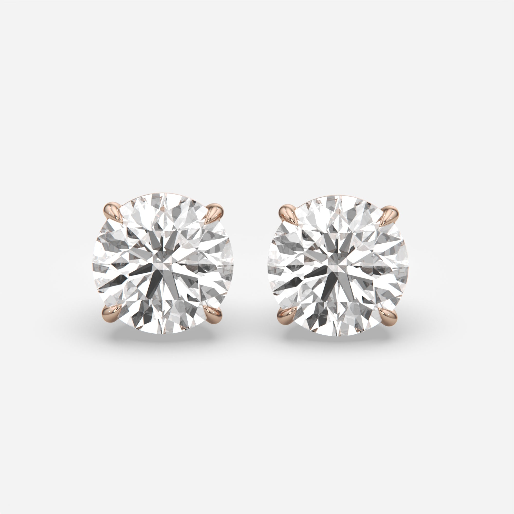 6ct Lab Grown Round Brilliant Eagle Claw Diamond Stud Earrings in Rose Gold — IGI Certified E VS1