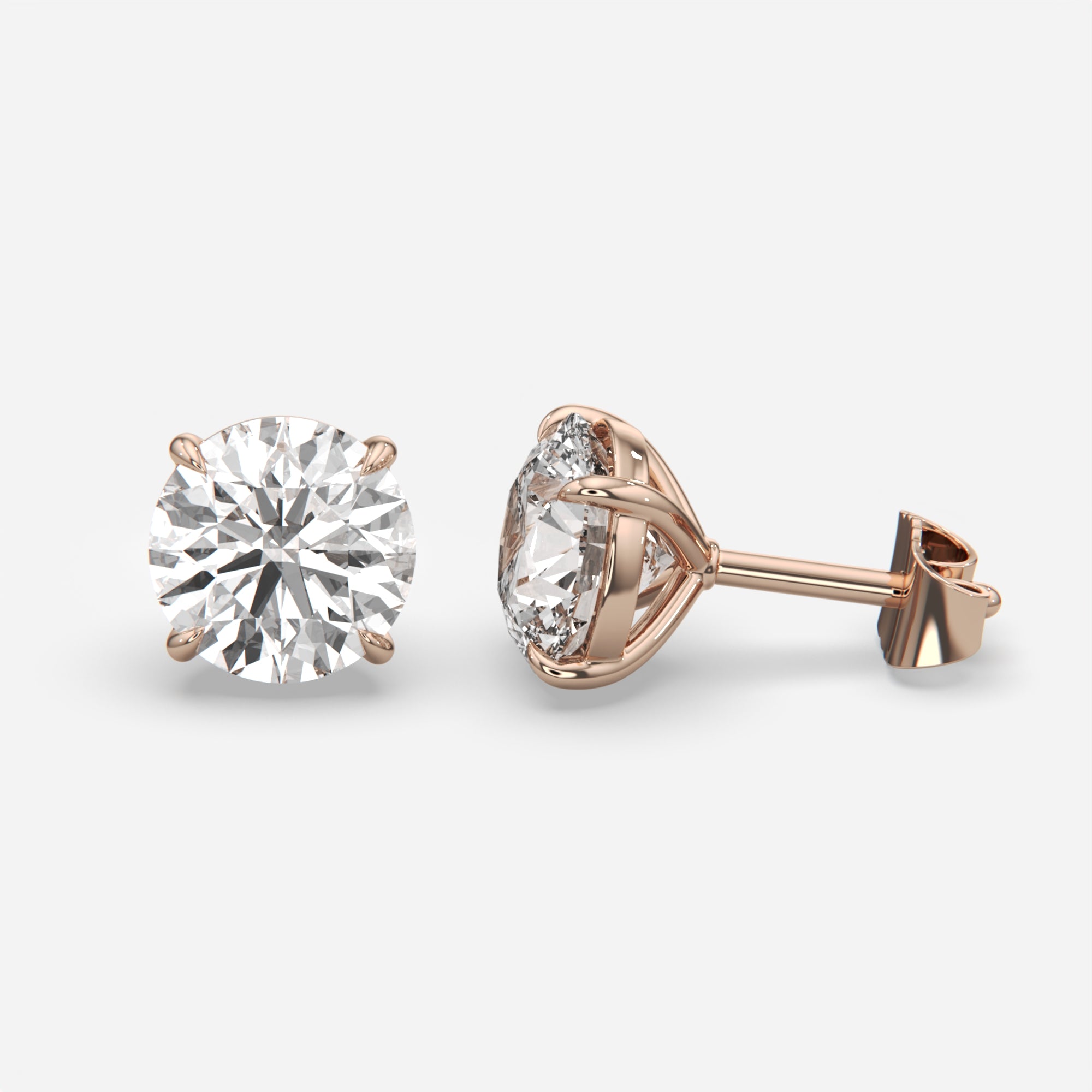 6ct Lab Grown Round Brilliant Eagle Claw Diamond Stud Earrings in 14k Rose Gold — IGI Certified E VS1