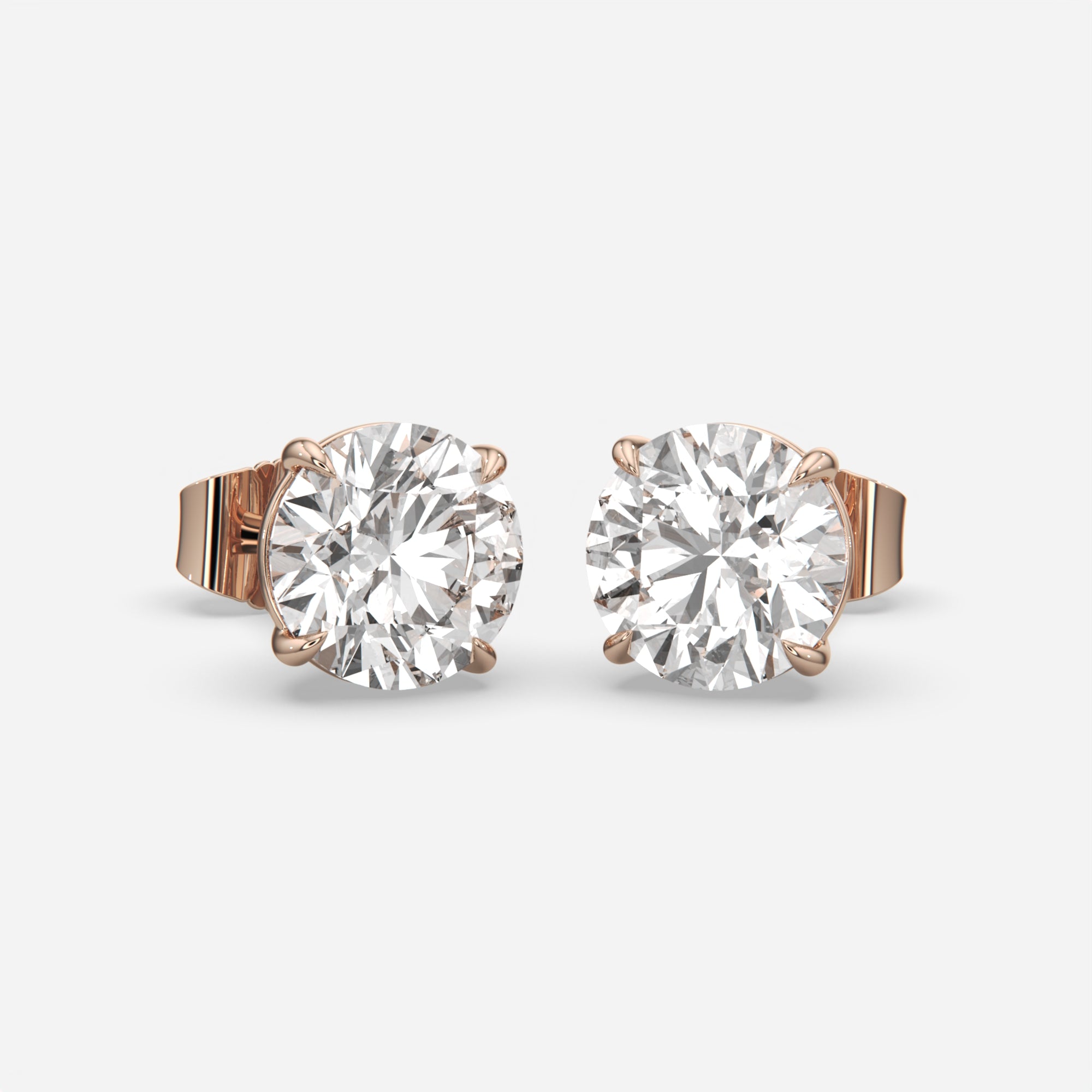 6ct Lab Grown Round Brilliant Eagle Claw Diamond Stud Earrings in Rose Gold — IGI Certified E VS1