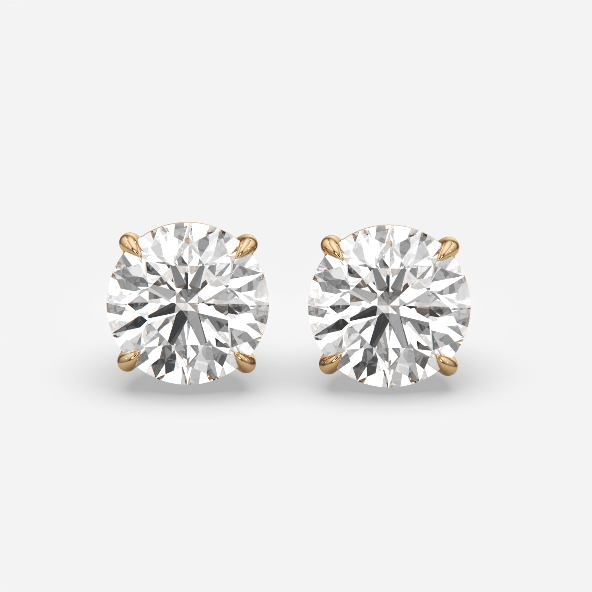 6ct Lab Grown Round Brilliant Eagle Claw Diamond Stud Earrings in Yellow Gold — IGI Certified E VS1