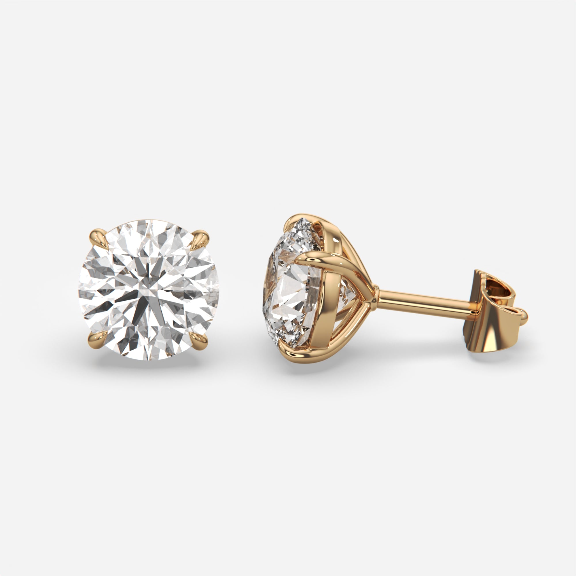 6ct Lab Grown Round Brilliant Eagle Claw Diamond Stud Earrings in Yellow Gold — IGI Certified E VS1