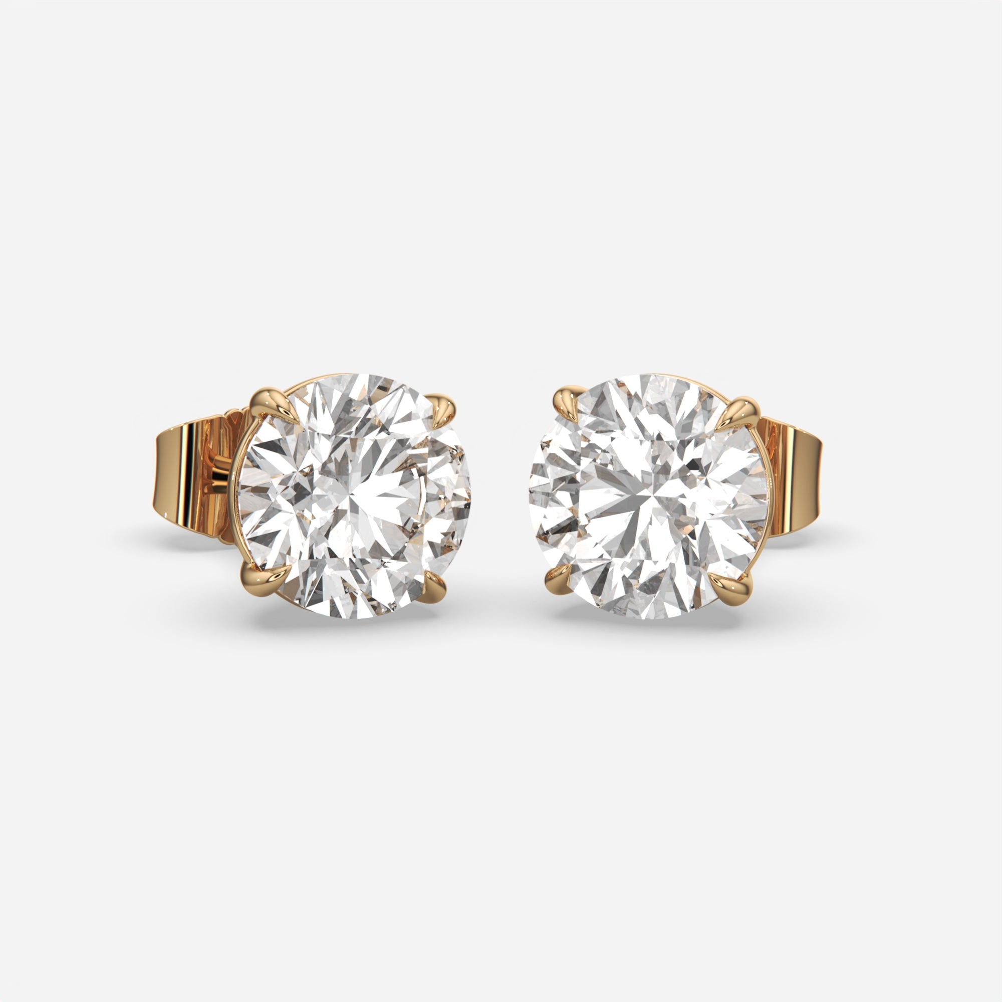 6ct Lab Grown Round Brilliant Eagle Claw Diamond Stud Earrings in Yellow Gold — IGI Certified E VS1