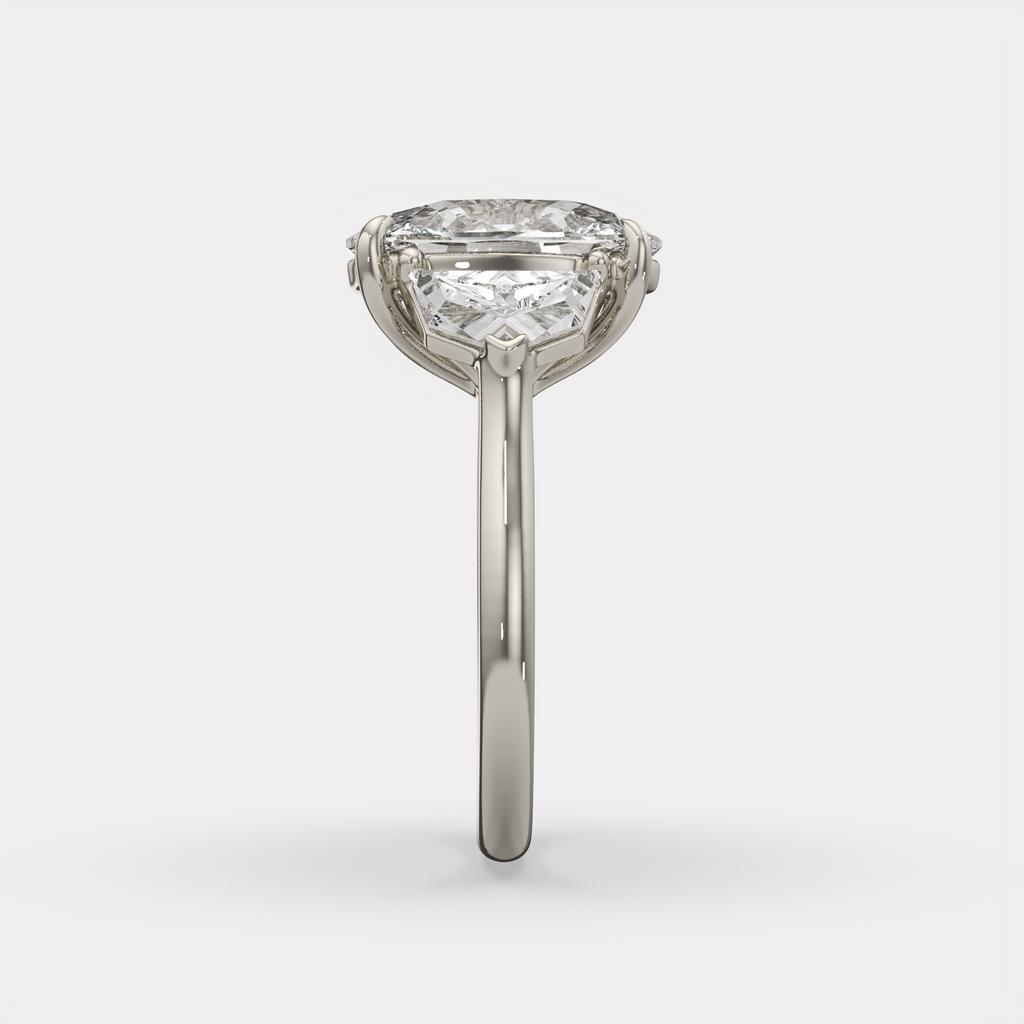 7.00 Ct F VS1 Cushion 3 Stone Ring With Brilliant Cut Trapezoid Accents, in white gold, side profile