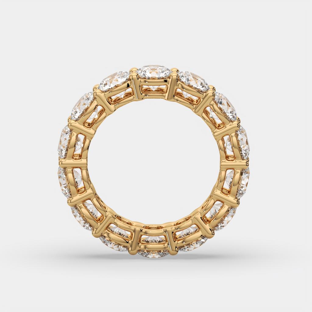 7.00 CTW D-E VS1 Round Lab Grown Diamond Eternity Ring, in yellow gold, side profile