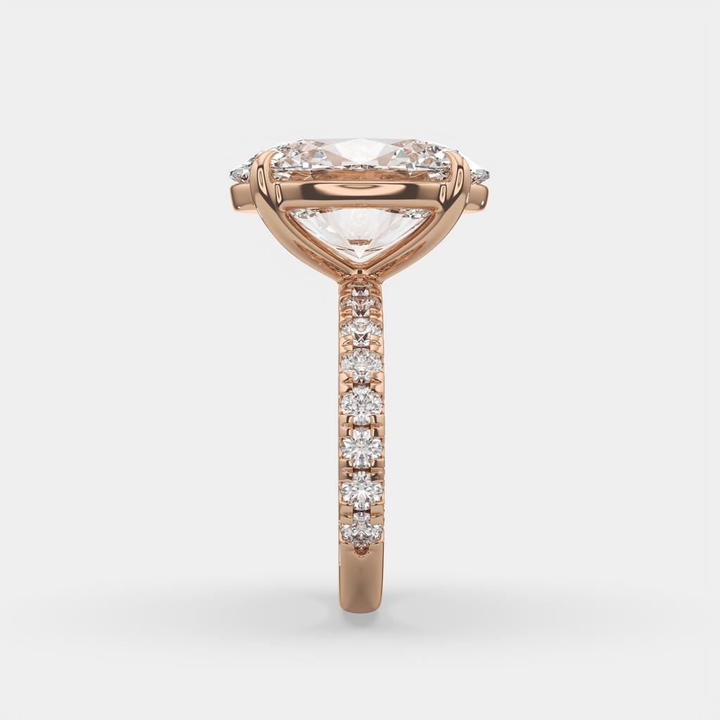 7.60 Ct F VS1 Oval Lab Grown Diamond Ring With Pavé Diamonds, in rose gold, front view