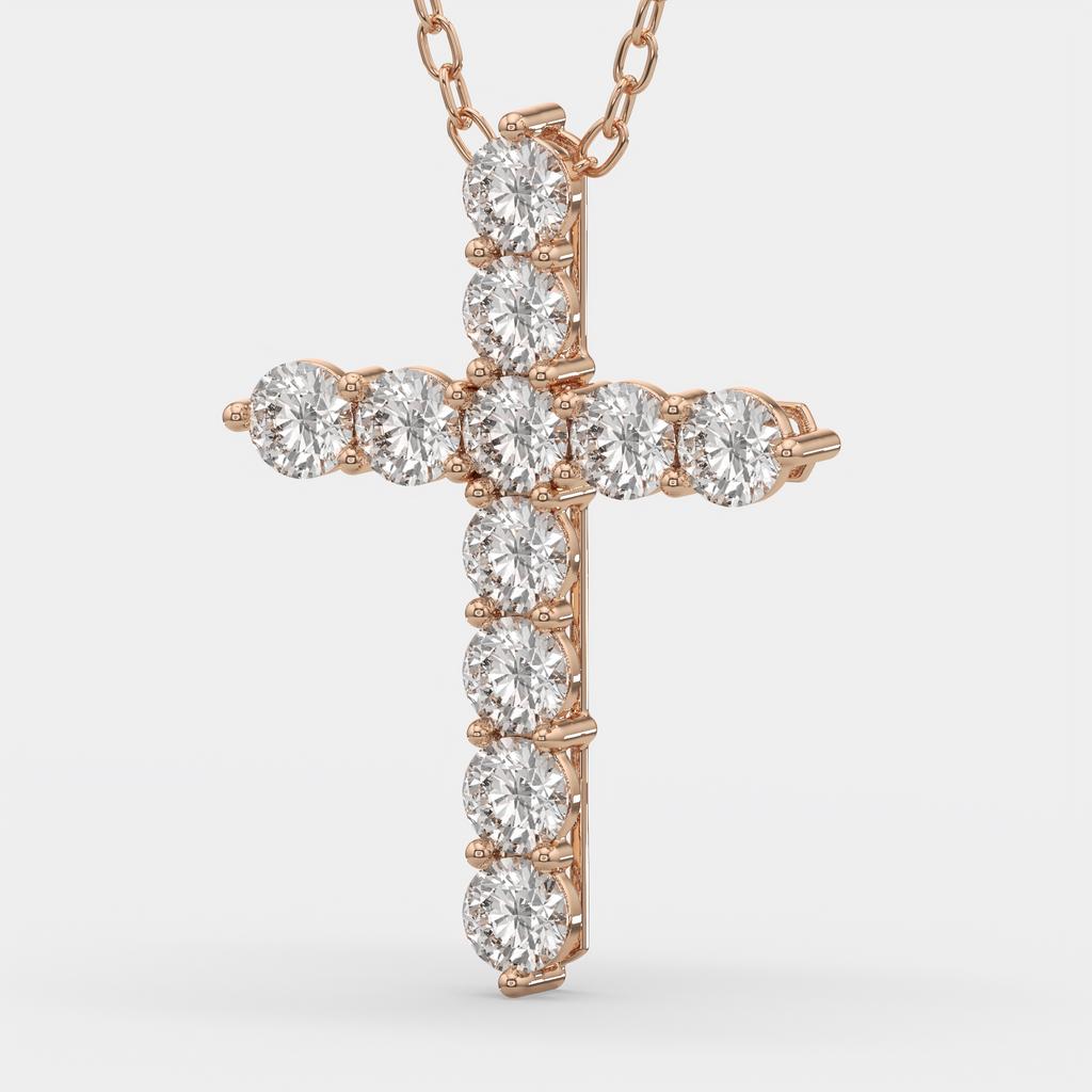 7.70 Ct D VS1 Round Lab-Grown Diamond Cross Pendant, in rose gold, side profile