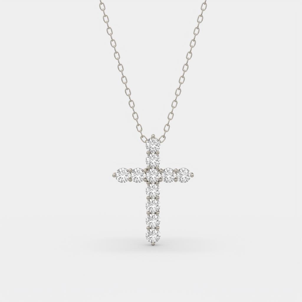 7.70 Ct D VS1 Round Lab-Grown Diamond Cross Pendant, in white gold, front view