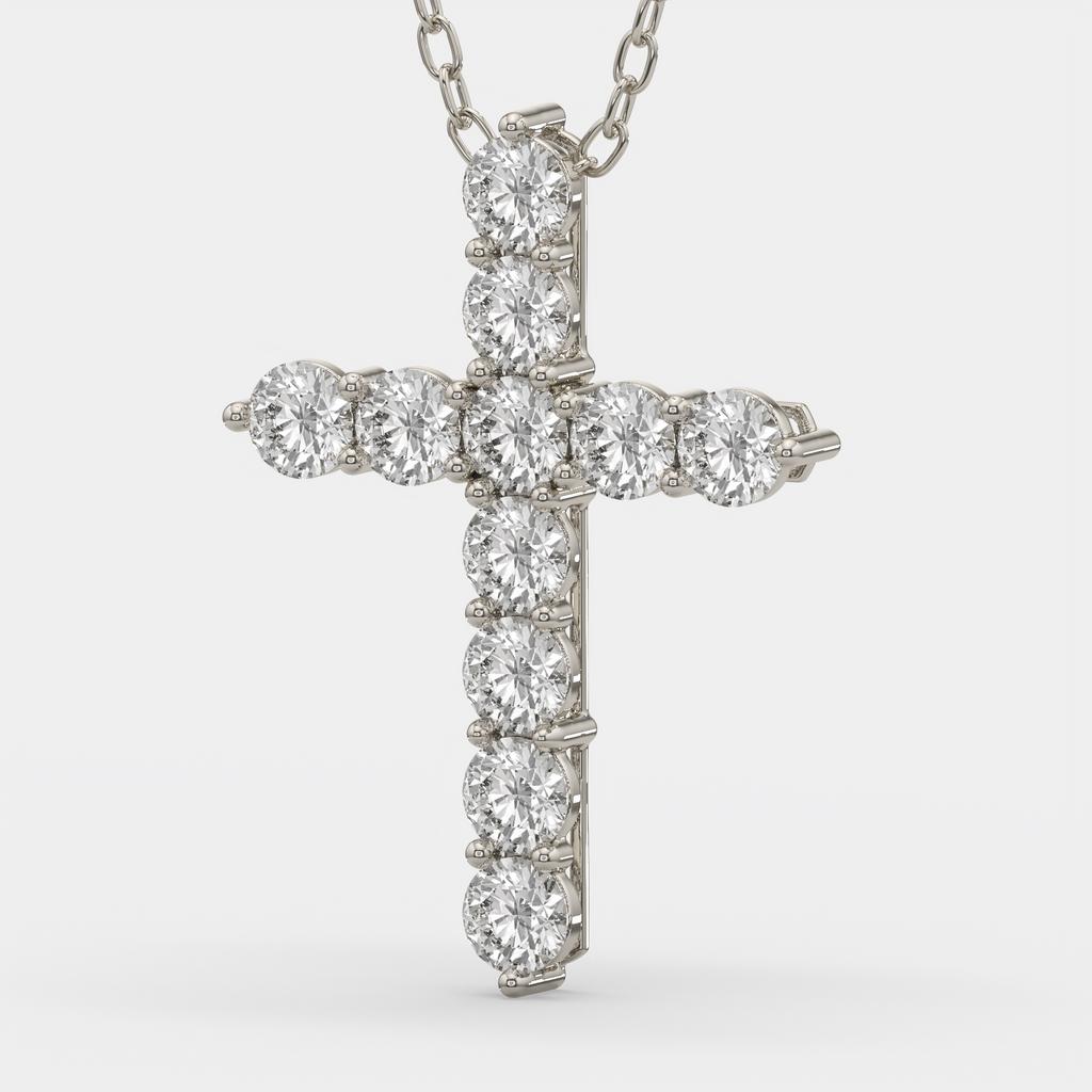 7.70 Ct D VS1 Round Lab-Grown Diamond Cross Pendant, in white gold, side profile