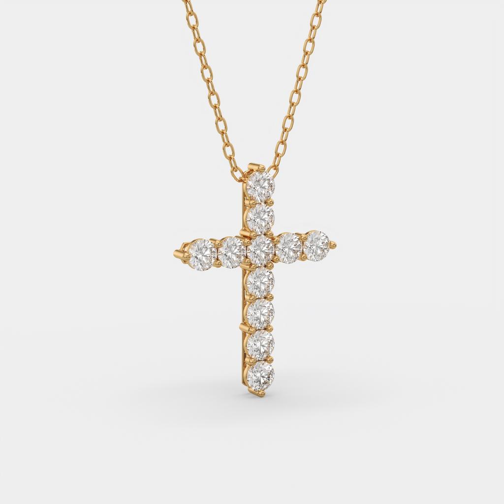 7.70 Ct D VS1 Round Lab-Grown Diamond Cross Pendant, in yellow gold, side profile