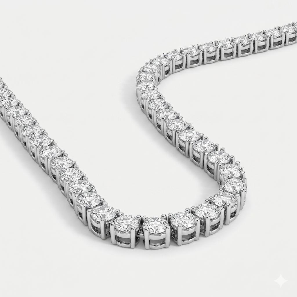 8.00 Ct D-E VS1 Round Lab-Grown Diamond Tennis Necklace, in white gold, front view