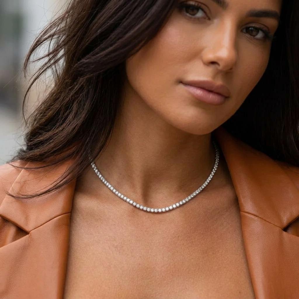 8.00 Ct D-E VS1 Round Lab-Grown Diamond Tennis Necklace, in white gold, front view