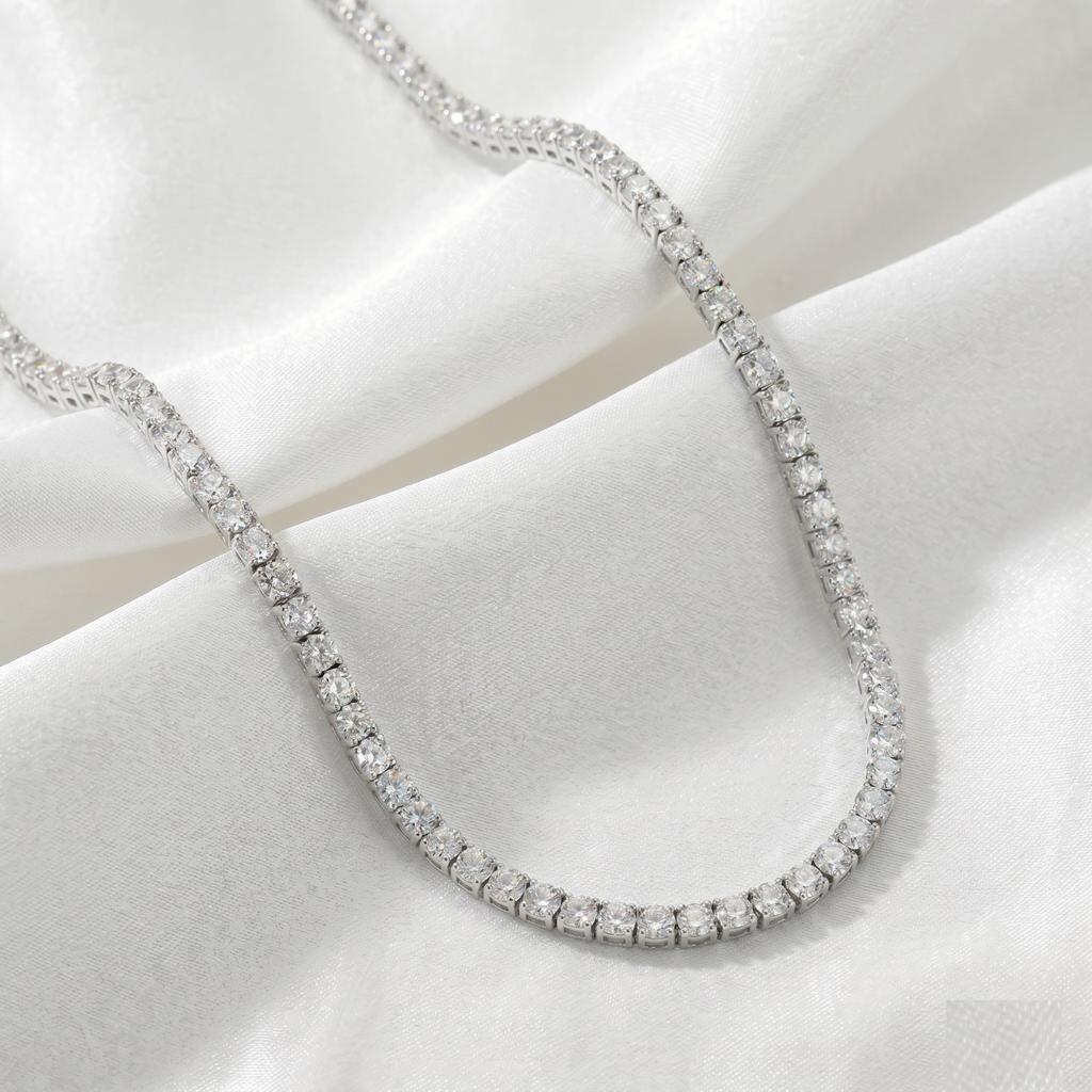 8.00 Ct D-E VS1 Round Lab-Grown Diamond Tennis Necklace, in white gold, top view