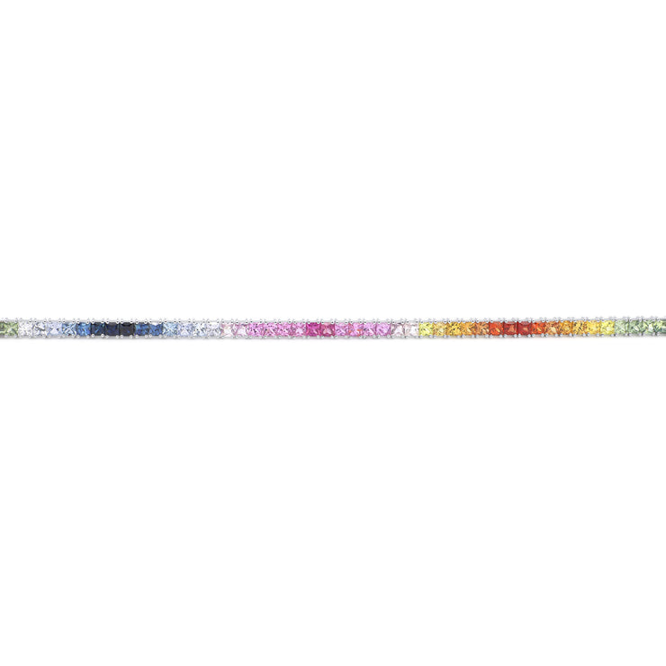 Four Prong Rainbow Sapphire Princess Cut Tennis Bracelet
