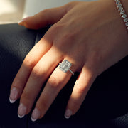 3.30 Carat Emerald-Cut Halo Diamond Engagement Ring in Platinum