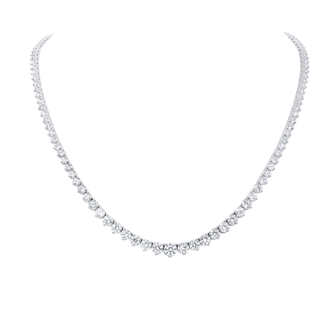 11 Carat Graduating French Riviera Round Diamond Tennis Necklace 14K White Gold