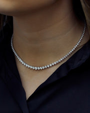 11 Carat Graduating French Riviera Round Diamond Tennis Necklace 14K White Gold