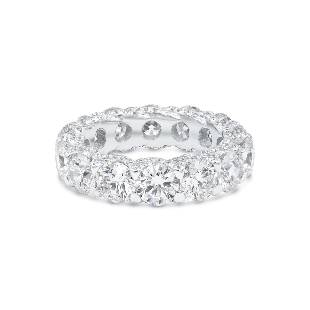 8.18 Carat Round Lab Grown Diamond Eternity Band with Trellis Micropave Side Gallery