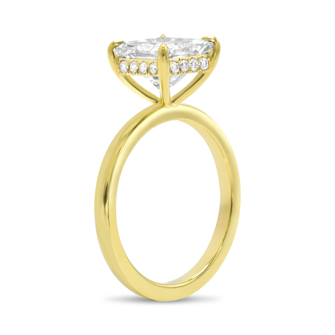 2.17 Carat Cushion Solitaire Diamond Engagement Ring with Hidden Halo 18k Yellow Gold