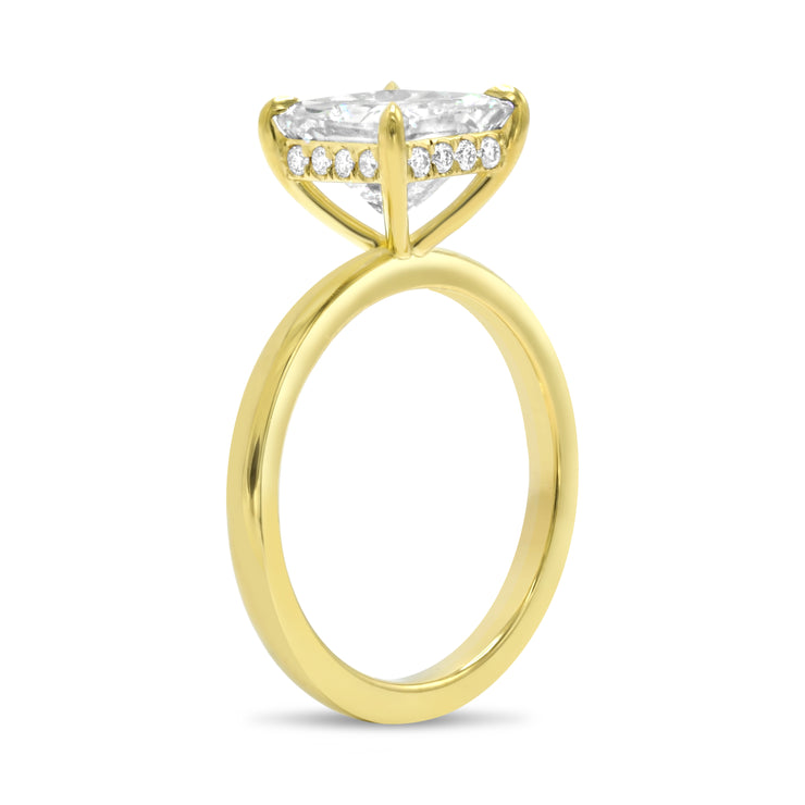 2.17 Carat Cushion Solitaire Diamond Engagement Ring with Hidden Halo 18k Yellow Gold