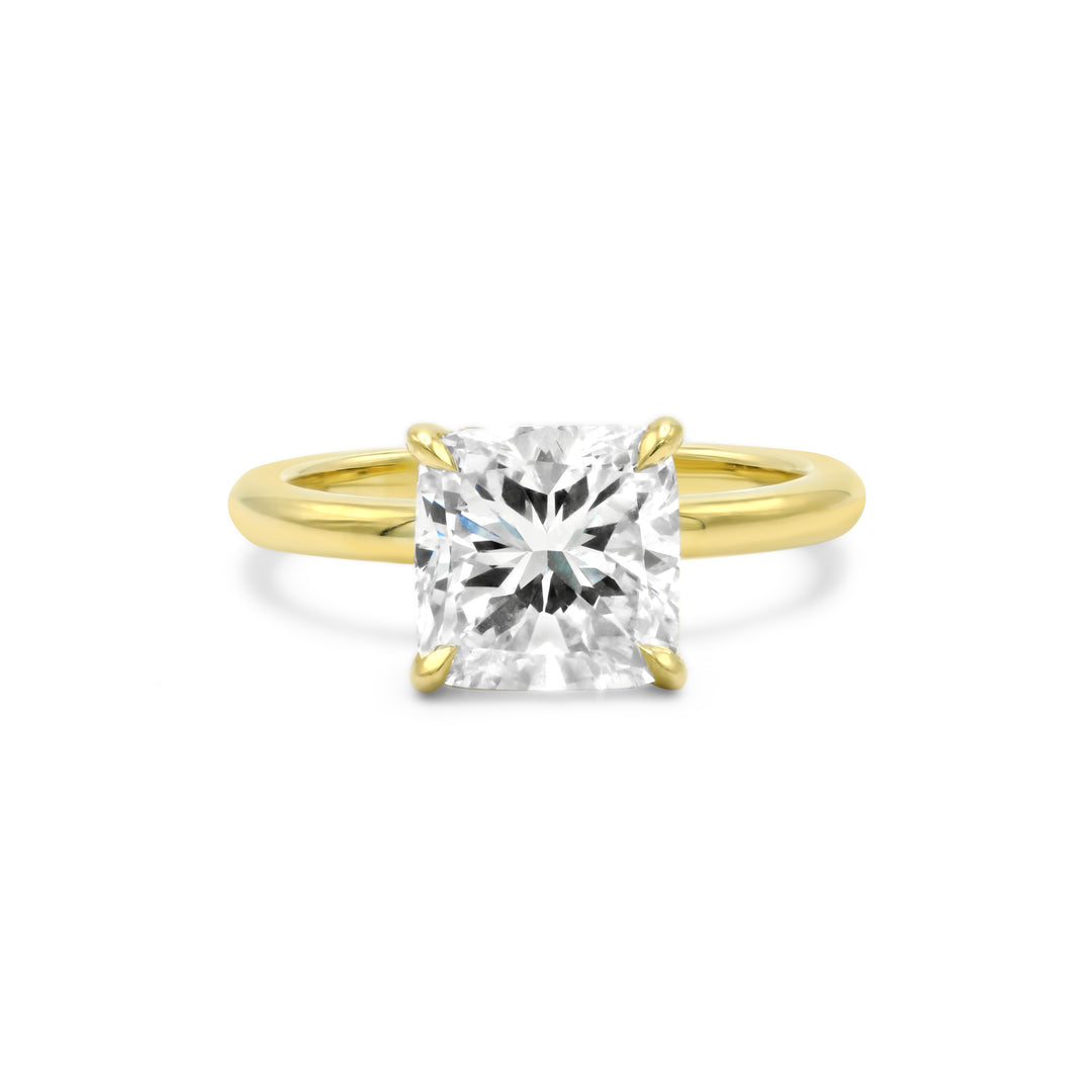 2.17 Carat Cushion Solitaire Diamond Engagement Ring with Hidden Halo 18k Yellow Gold