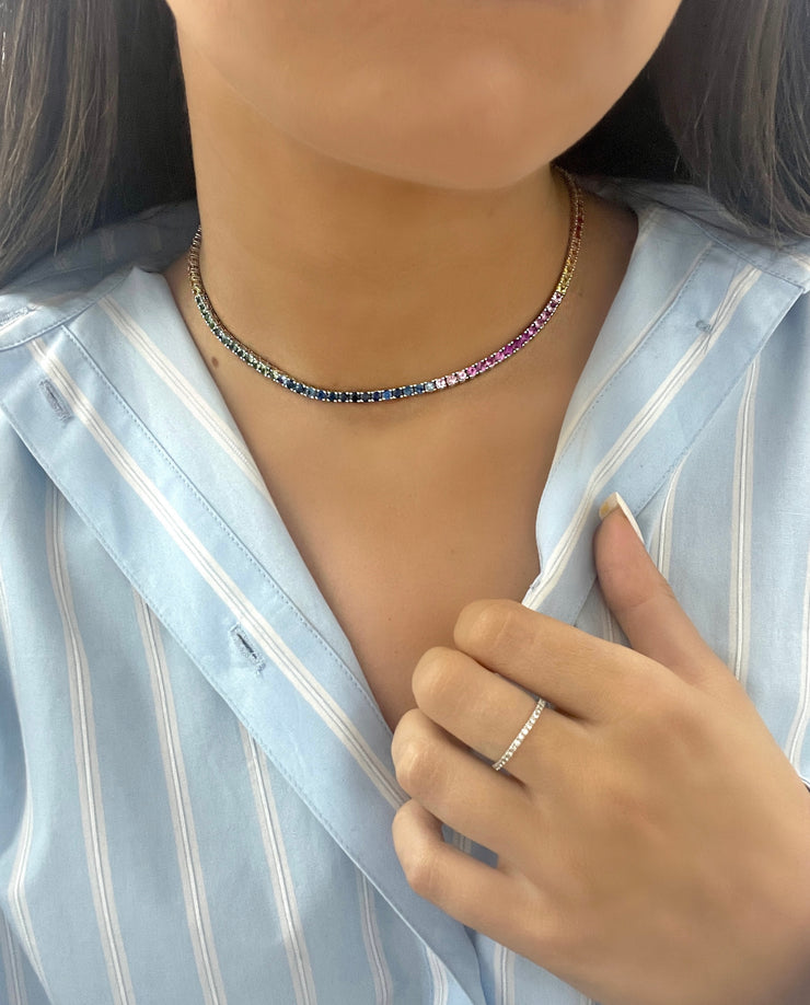 Rainbow Sapphire Choker Necklace in White Gold