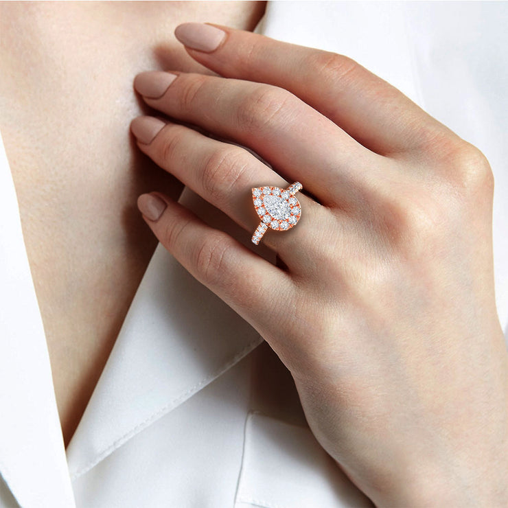 1.75 Carat Pear Shape Halo Diamond Engagement Ring GIA H/SI1